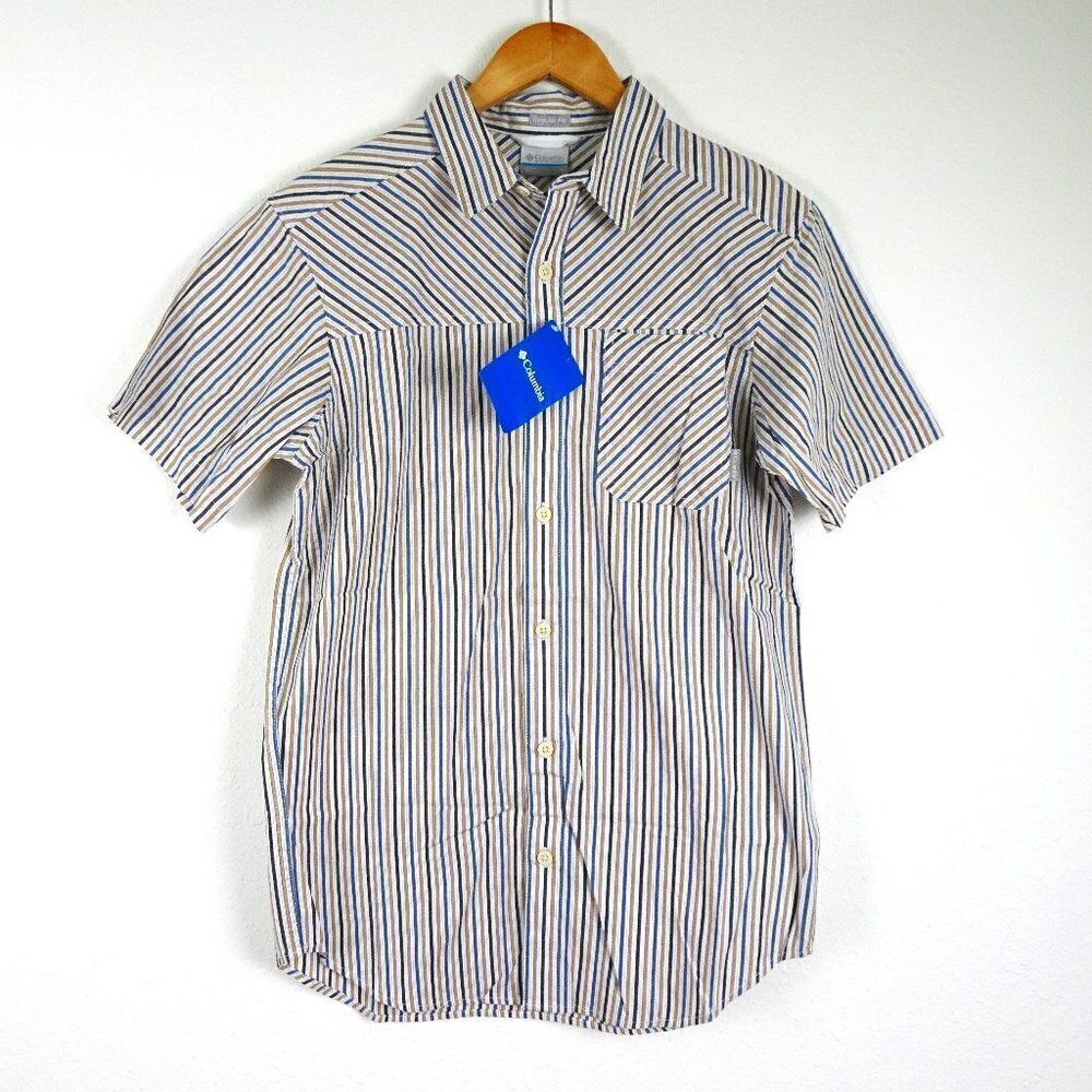 Columbia Short Sleeve Shirt Men's Size S Striped Button Front Stretch Casual